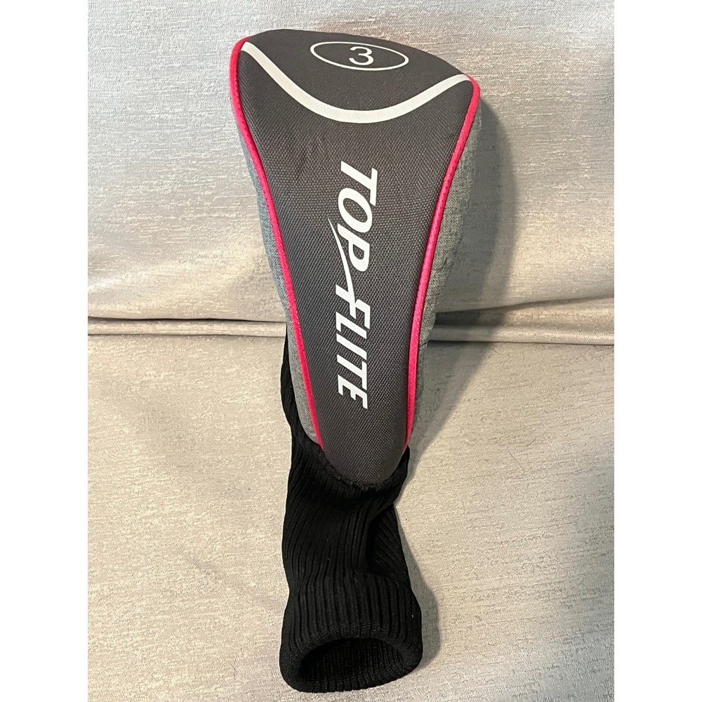 Top Flite 3 Fairway Wood Headcover Grey Charcoal Black Pink Knit Sock Cover